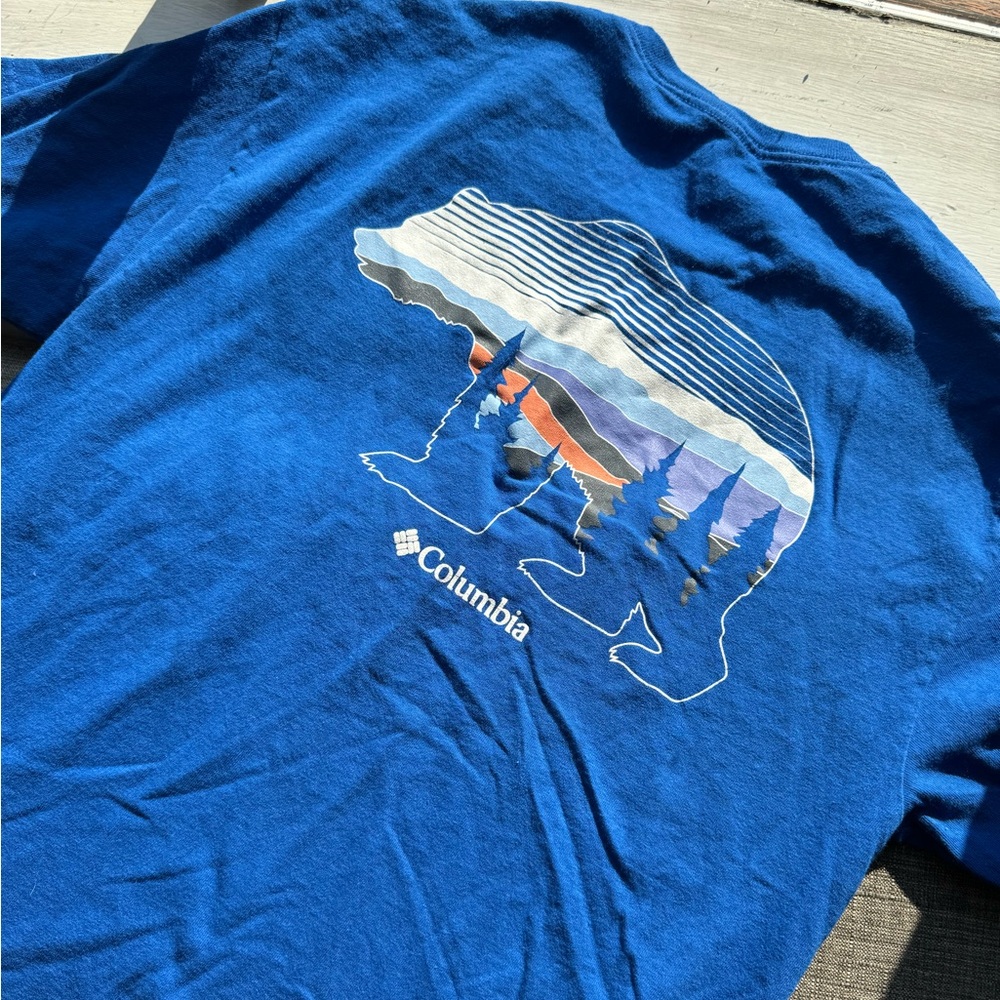 Columbia Blue Graphic T Shirt Mens Large Bear Outdoor Nature Logo‎ Tee